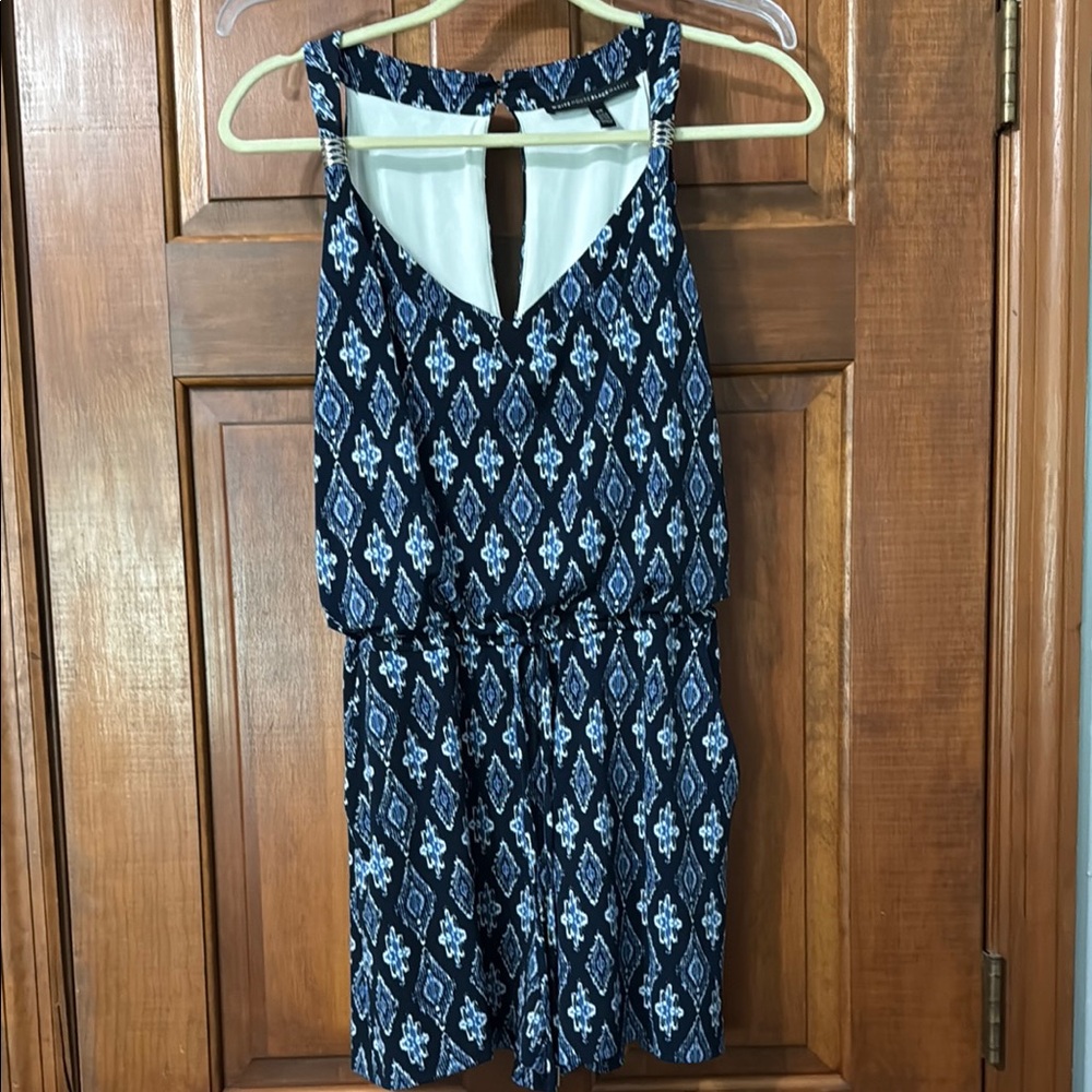 White House Black Market Blue and White Sleeveless Romper